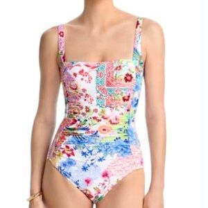 NEW Johnny Was Marilyn Ruched One Piece Swimsuit in Paula White Floral Size 1X